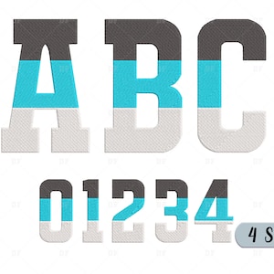 Sport Font Embroidery Design, Large Block Embroidery Font Alphabet, Letters and Numbers  embroidery designs, 4 Size