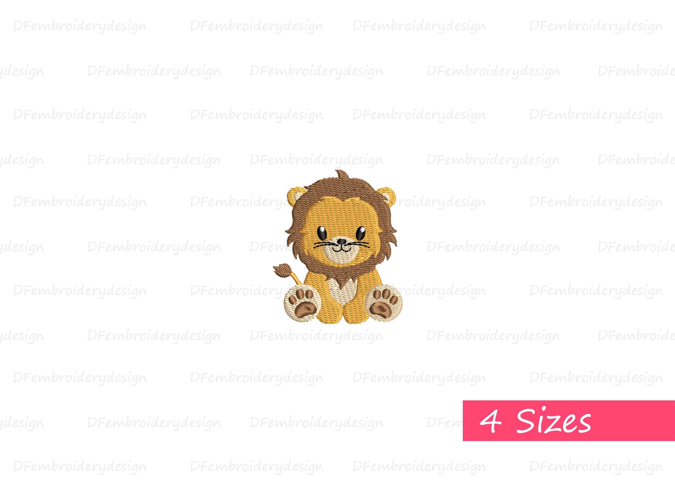 Baby Lion Embroidery Design: Mini Animal Applique (4 Sizes)