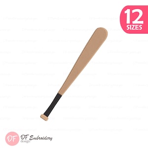 Könnte beinhalten: Ein beigefarbener Baseballschläger mit schwarzem Griff. Das Bild enthält einen rosa Kreis mit dem Text "12 GRÖSSEN" und das Logo "DF Embroidery design".