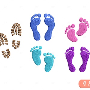 Mini Füße Stickdatei, FamilienFüße Stickdatei, BabyFüße Stickdatei, Neugeborenen Fußabdruck, 4 Größen
