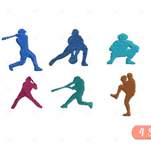 Mini baseball player silhouette embroidery design, baseball embroidery designs, Sport Embroidery Design,   6 Design, 4 Sizes