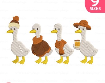 Autumn Goose Embroidery Design: Cozy Fall Decor (Instant Download, 9 Sizes)