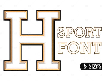 Sport Font Embroidery Design: Double Outline Letters (5 Sizes)