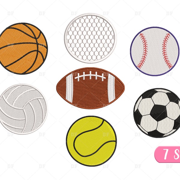 Sport ball Embroidery Design, Sports Mini Balls Embroidery, Baseball, Football, basketball, soccer, tennis, golf ball, 7 Design, 7 Sizes