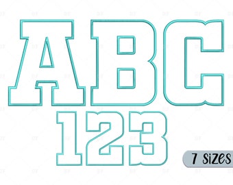 Varsity Outline Embroidery Font embroidery designs, font alphabet sport Athletic alphabet, Letters and Numbers  embroidery designs, 7 Size