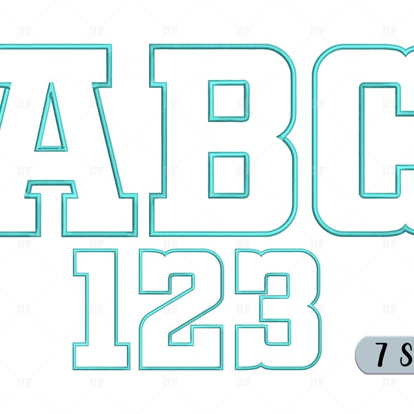 Varsity Outline Embroidery Font embroidery designs, font alphabet sport Athletic alphabet, Letters and Numbers  embroidery designs, 7 Size