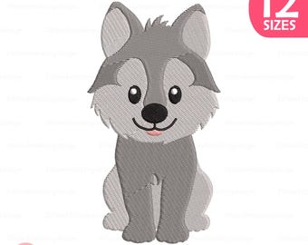 Baby Wolf Embroidery Design, Cute Woodland Animal Pattern (Instant Download)