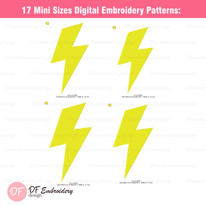 Lightning Bolt Embroidery Design, Electric Power Stitch (17 Sizes ...