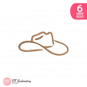Mini Cowboy Hat Embroidery Design: Western Rodeo Stitch File (Instant Download, 6 Sizes