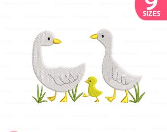 Goose Family Embroidery Design: Vintage Mother Goose & Goslings (9 Sizes, Digital File)