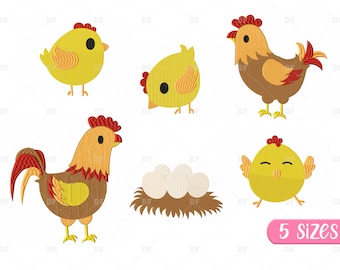Chicken Embroidery Designs: Farm Rooster & Chicks (Digital Download)