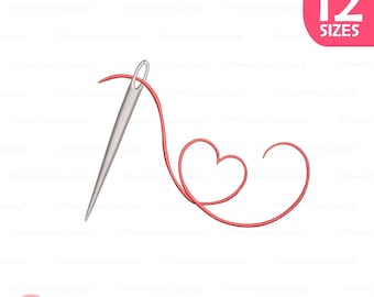 Heart Thread Needle Embroidery Design, Seamstress Machine Pattern (Digital Download)