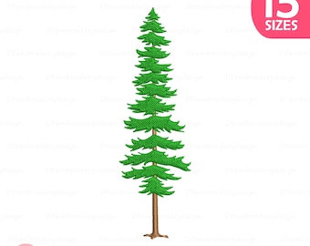 Evergreen Tree Embroidery Design, Nature Outline (Digital Download, 15 Sizes)
