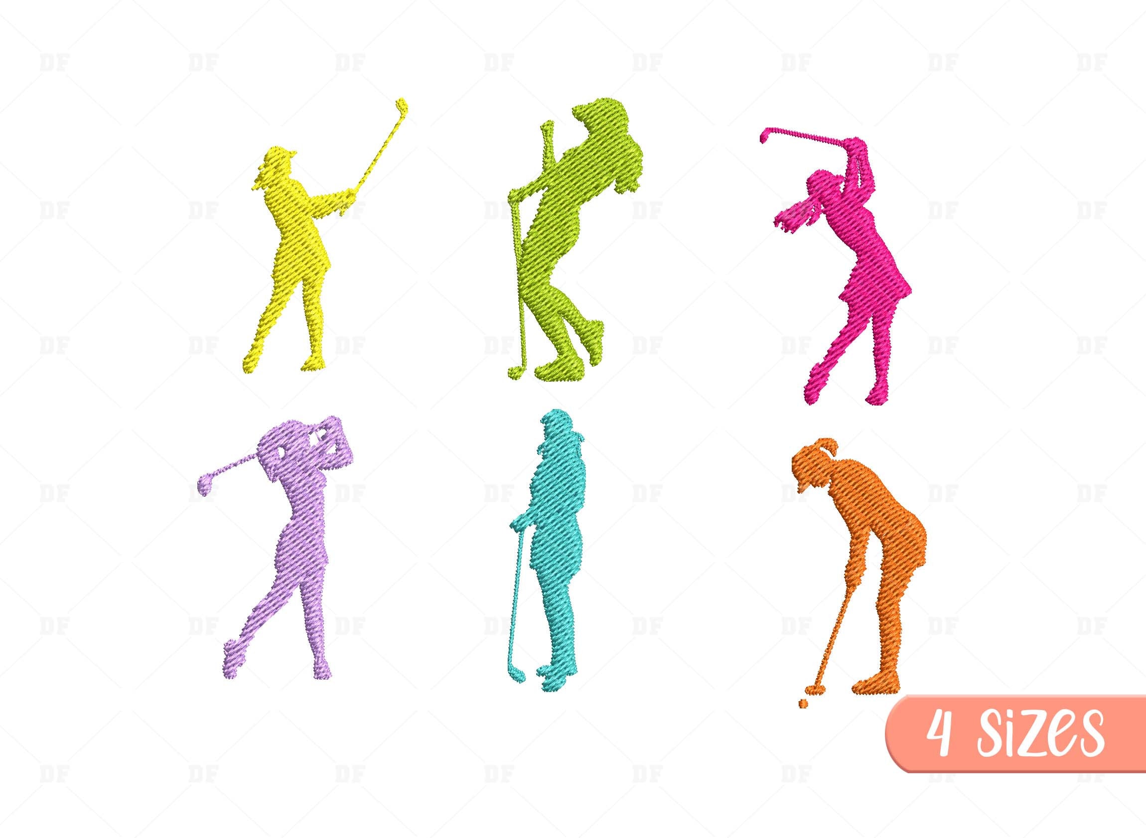 Female Golfer Silhouette Embroidery Design: Sport Embroidery Bundle (Digital Download)