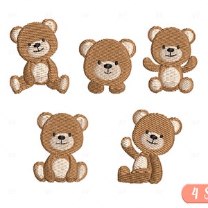 Mini Teddy Bear Embroidery Design, Bear Embroidery Design, Animal Embroidery Design, Machine Embroidery Design, 4 Sizes