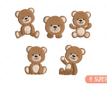 Mini Teddy Bear Embroidery Design: Animal Machine Embroidery (4 Sizes) (Digital Download)
