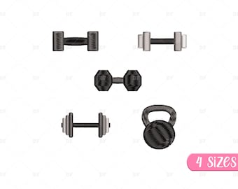 Weights Embroidery Designs: Mini Barbell & Dumbbell (Digital Download)