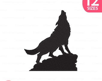 Wolf Silhouette Embroidery Design, Wild Animal Machine Embroidery Pattern, Digital Download, 12 Sizes