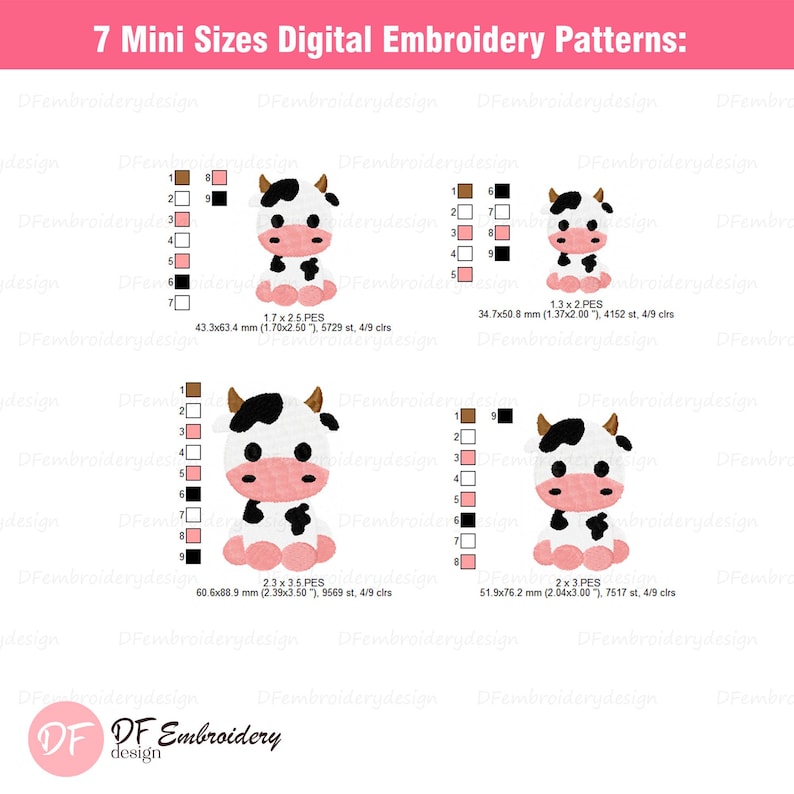 Small Cow Designs Mini Baby Cow Embroidery Design: Farm Animal Machine File (instant ...