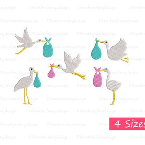 Mini Cute Stork Embroidery Designs – Baby Stork Machine Embroidery Files – Instant Download – Embroidery Animals Stork Design – 4 Sizes
