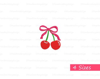 Coquette Cherry Embroidery Design: Mini Fruit Bow (Digital Download)