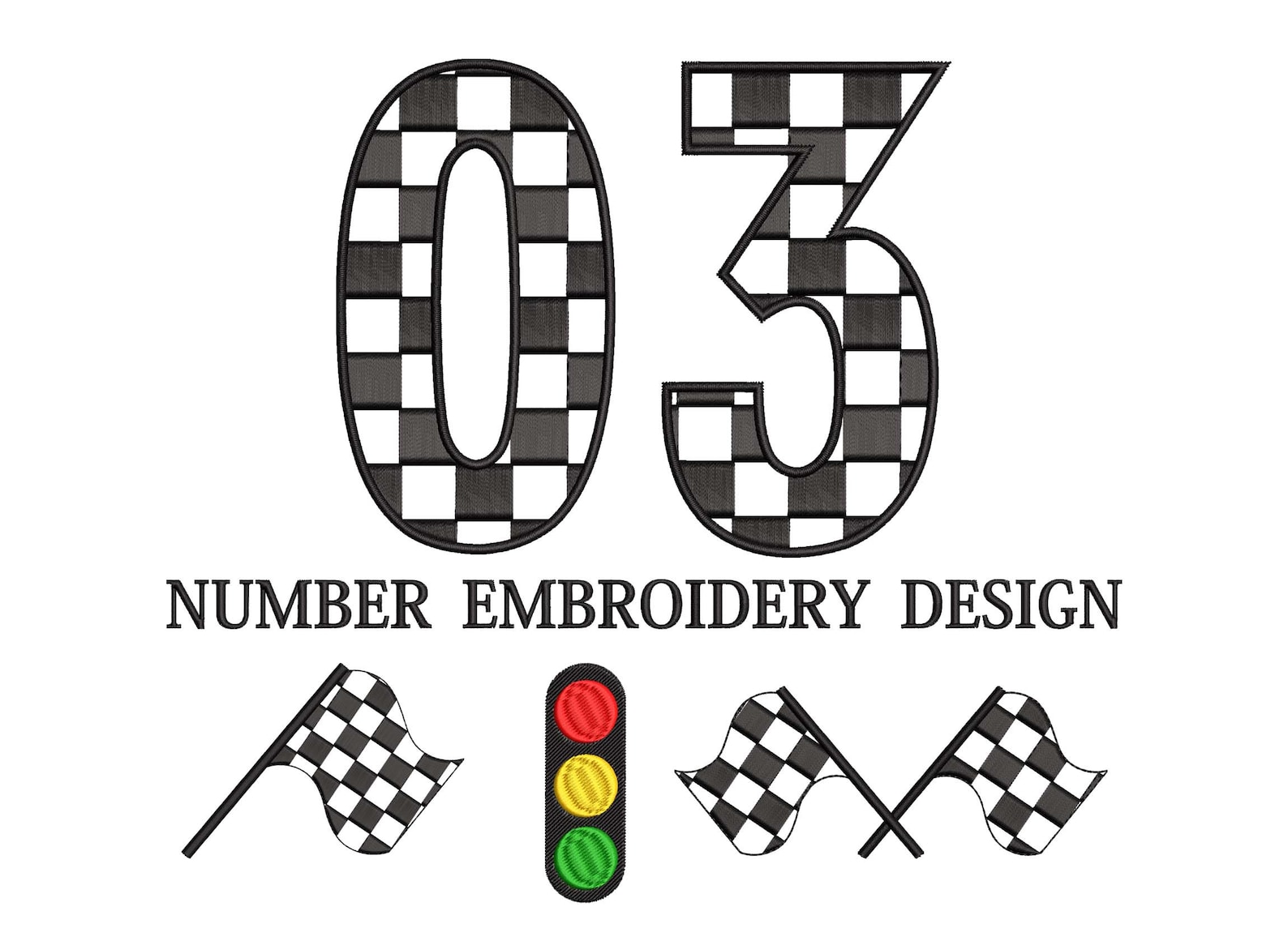Checkered Racing Numbers Embroidery Designs - 5 Sizes (digital Files ...