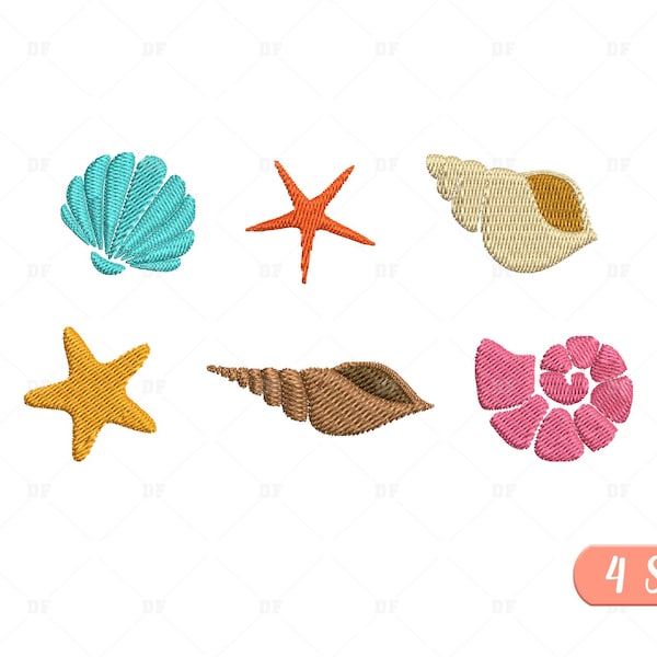 Mini Sea Shell Embroidery Designs, ocean embroidery designs, 6 Designs, 4 Sizes