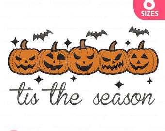 Halloween Embroidery Design: 'Tis The Season Pumpkin (Instant Download, 8 Sizes)