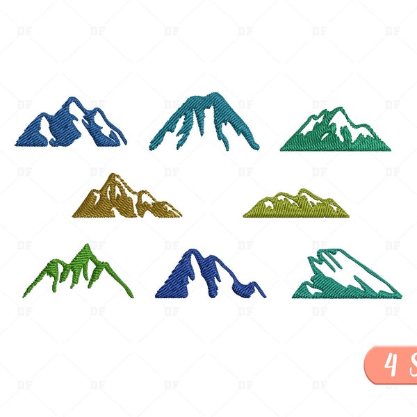 Mini Mountain Embroidery Designs, Mountain embroidery design, climbing embroidery machine, camping embroidery Design, 8 Designs,  4 Sizes