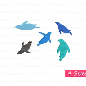 Mini Penguin Swim Embroidery Designs, Penguin Embroidery Design, Animal Embroidery Design, Machine Embroidery Design, 4 Sizes