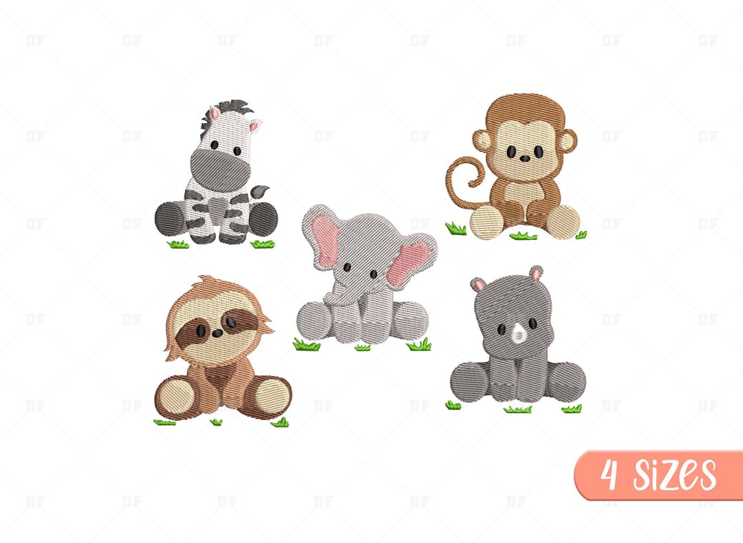Mini Safari Animals Embroidery Designs, Jungle Animals Embroidery