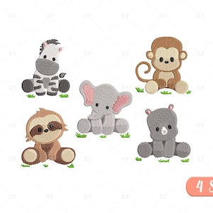 Mini Safari Animals Embroidery Designs, Jungle Animals Embroidery Designs, Safari Animals Embroidery, Animals Embroidery, 5 Designs, 4 Sizes