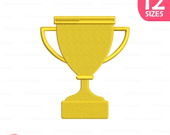 Diseño de bordado de copa de trofeo, patrón de premio deportivo (12 tamaños) (descarga digital)