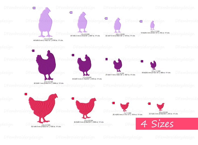 Mini Hen and Rooster Embroidery Designs: 6 Animals (digital Download ...