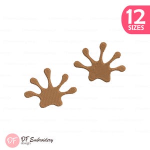Peut inclure: Deux motifs de taches marron stylisées avec un aspect texturé. L'image comprend un cercle rose avec le texte "12 TAILLES" et le logo "DF Embroidery design".
