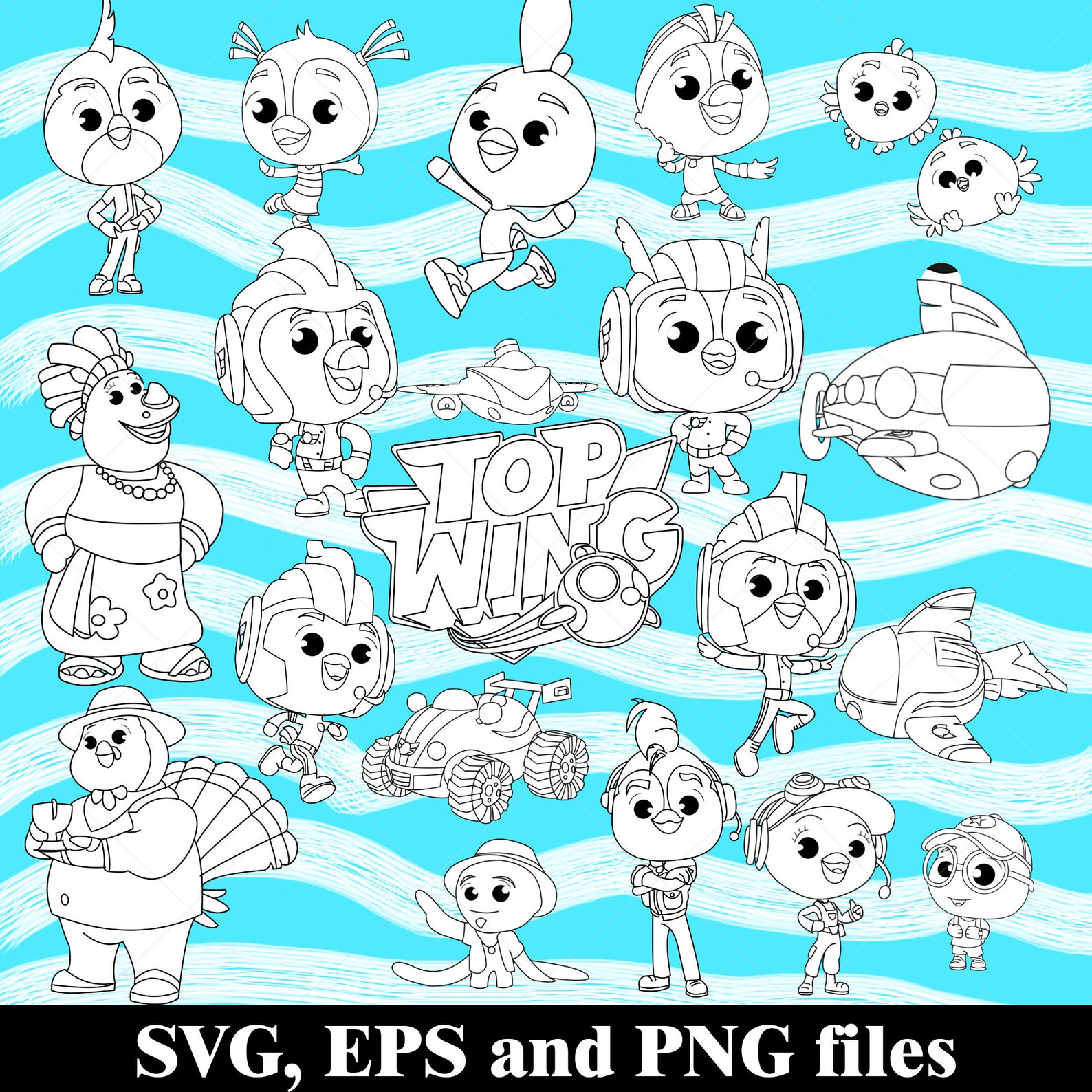 Top Wing SVG Bundle clipart Top Wing Cartoon Top Wing Etsy