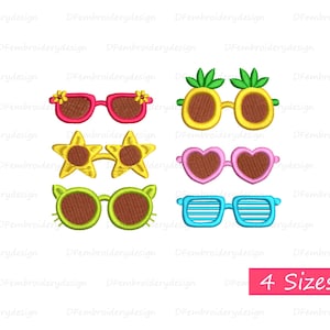 Summer Glasses Embroidery Designs: Mini Hoop, 4 Sizes (Instant Download)