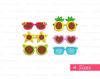 Summer Glasses Embroidery Designs: Mini Hoop, 4 Sizes (Instant Download)