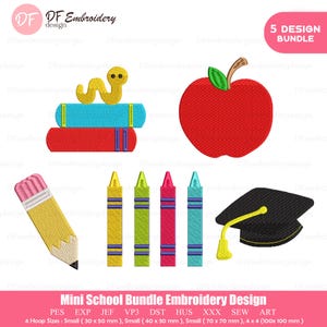 Mini School Bundle Embroidery Design - 5 in 1 Set - Instant Download - Pes, Dst, Jef - Cute Back to School Patterns