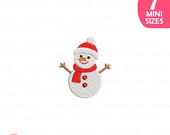 Mini Cute Snowman Embroidery Design, Winter Holiday Machine Embroidery File, Christmas Snowman Pattern, Instant Download, 7 Sizes