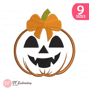 Coquette Pumpkin Embroidery Design: Bow Applique, Spooky Fall Stitch (9 Sizes) (Digital Download