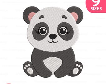 Baby Girl Panda Embroidery Design, Animal Machine Embroidery File (9 Sizes)