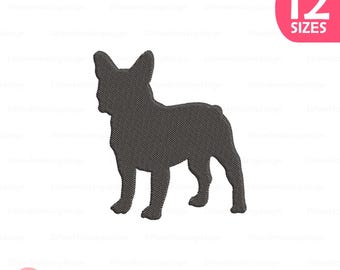 Französische Bulldogge Silhouette Stickdatei, Hund Stickmuster, Süßes Haustier Stickdatei, Digital Download, 12 Größen