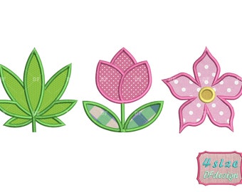 Flowers Applique Embroidery Designs: 3 Patterns, 4 Sizes (Digital Download)