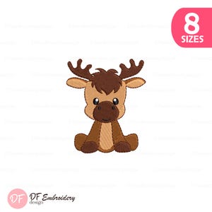Mini Baby Moose Embroidery Design – Cute Hunting Applique Pattern – Machine Embroidery file, Instant Download, 8 sizes