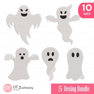 Ghost Bundle Embroidery Design, Cute Ghost Embroidery Design, Halloween Embroidery Design, Instant Download, 5 Designs, 10 Sizes