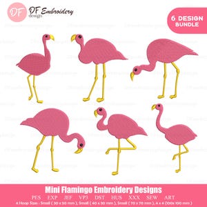 Desenhos de Bordado de Flamingo: Mini Pacote de Pássaros Tropicais (Download Instantâneo)