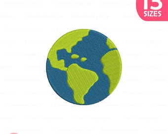 Earth Embroidery Design, Planet Globe Stitch File (Instant Download)