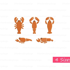 Mini Lobster Embroidery Designs,  Lobster Embroidery Designs, seafood Embroidery Design, 5 Designs, 4 Sizes
