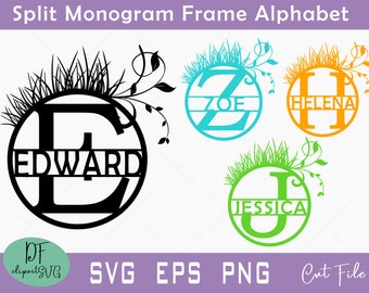 Geteiltes Monogramm Alphabet: SVG, PNG, EPS Dateien (Digitaler Download)